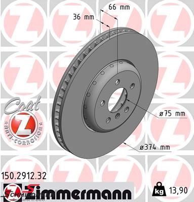 Brake disc front, left side, 374X36mm - Ventilated, bi-metal, coated