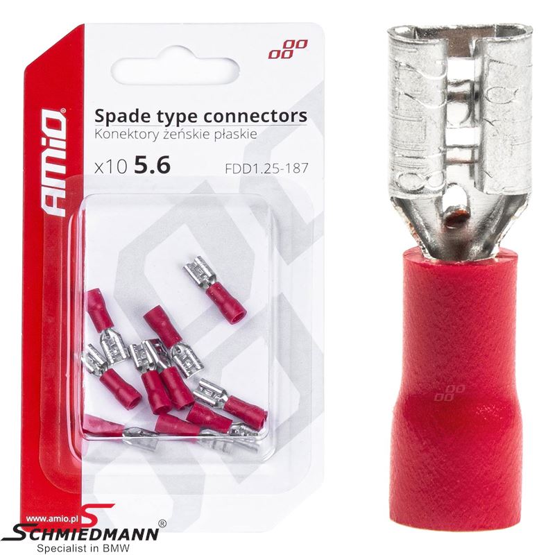 Spade type connectors female - 5.6mm, 0.5-1.5mm2, 10A, 10 pcs