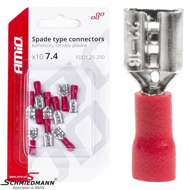 Spade type connectors female - 7.4mm, 0.5-1.5mm2, 10A, 10 pcs