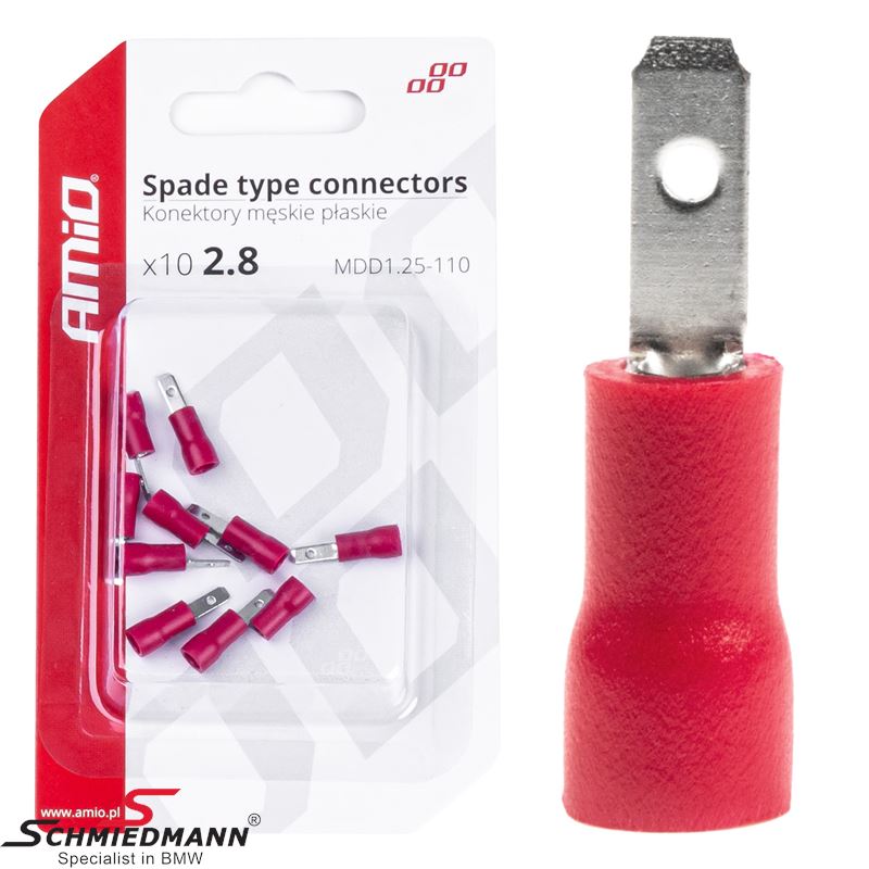 Spade type connectors male - 3.8mm, 0.5-1.5mm2, 10A, 10 pcs