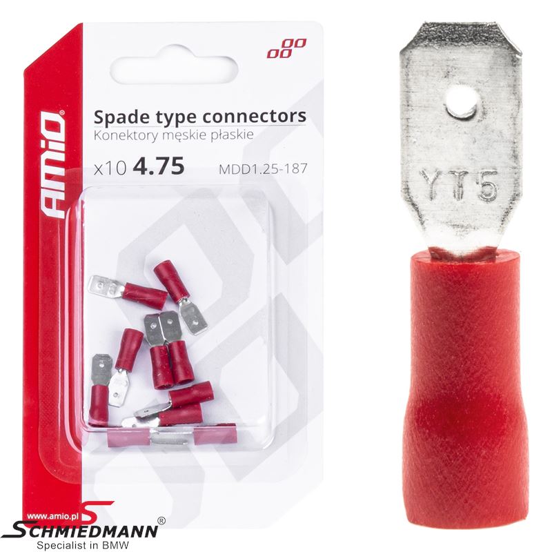 Spade type connectors male - 5.6mm, 0.5-1.5mm2, 10A, 10 pcs