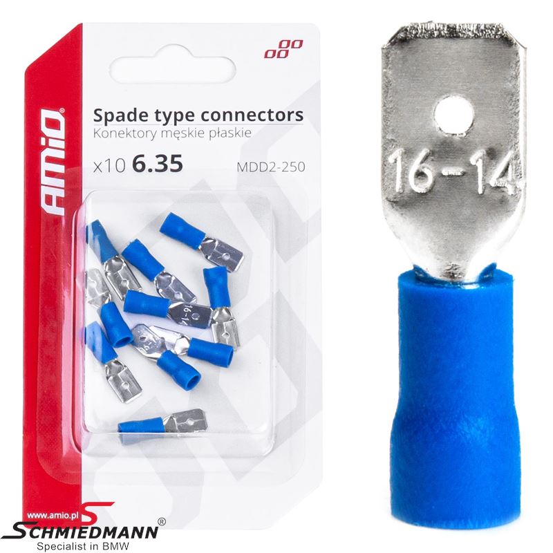 Spade type connectors male - 6.35mm, 1.5-2.5mm2, 15A, 10 pcs