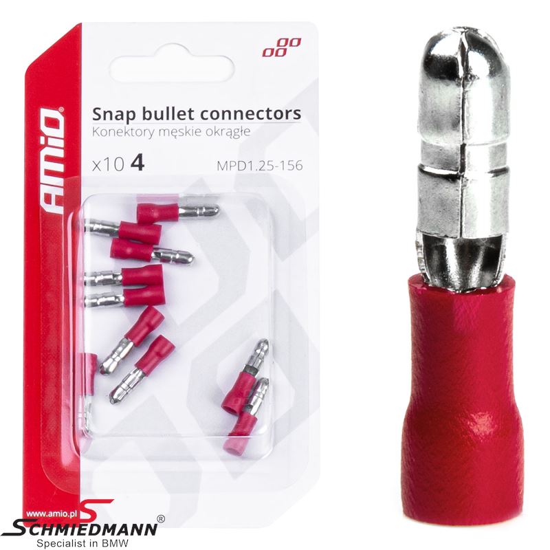 Snap bullet connectors male - 4mm, 0.5-1.5mm2, 10A, 10 pcs