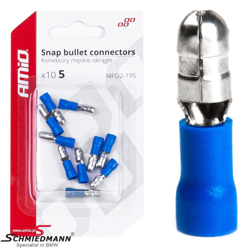 Snap bullet connectors male - 5mm, 1.5-2.5mm2, 15A, 10 pcs