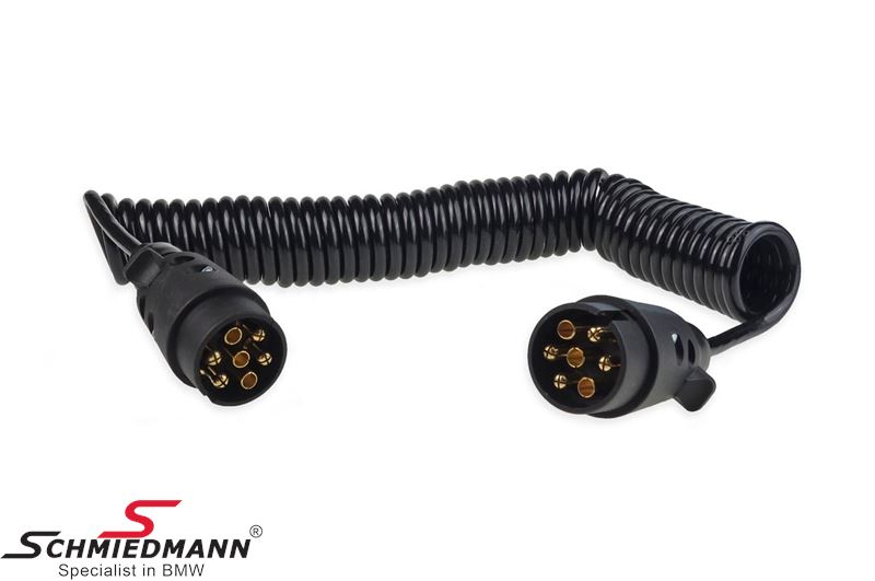 Trailer spiral cable - 7 poles, male/male, 6m, 12V