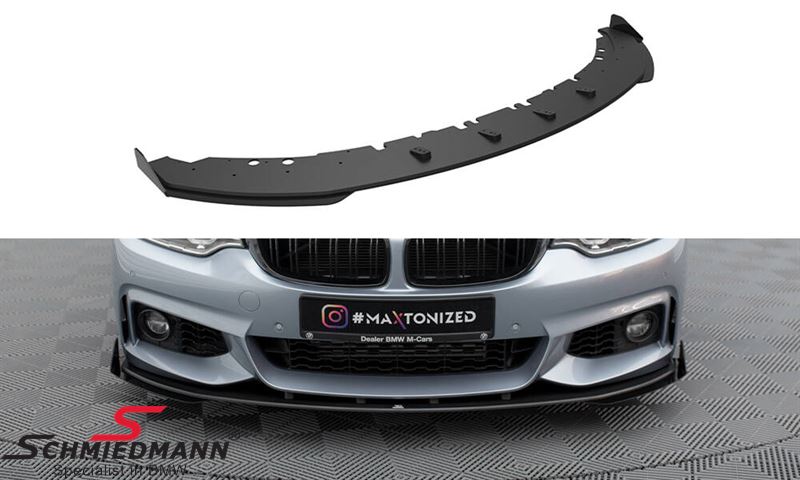 Maxton Design Street Pro -Motorsport I-  front splitter, Matte Black with Gloss flaps