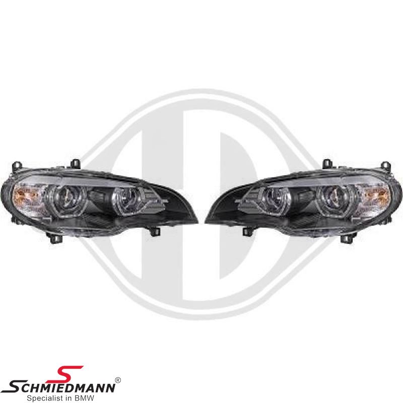 Headlight LED -Angel eyes- clear glass/black (with E-mark)