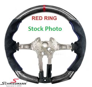 Sports steering wheel - Red stitching, red ring, carbon and suede