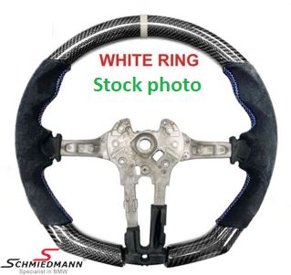 Sports steering wheel - Red stitching, white ring, carbon and suede