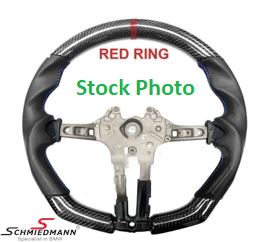 Sports steering wheel - Red stitching, red ring, carbon and genuine leather