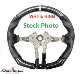 Sports steering wheel - Red stitching, white ring, carbon and genuine leather