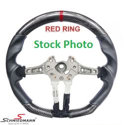 Sports steering wheel - Red stitching, red ring, carbon and perforated leather