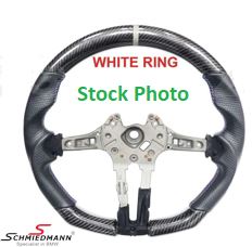 Sports steering wheel - Red stitching, white ring, carbon and perforated leather