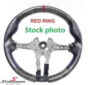 Sports steering wheel - Blå ring, white stitching, carbon and suede