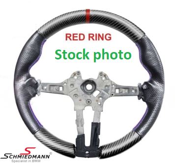 Sports steering wheel - Red stitching, red ring, matte carbon and genuine perforated leather