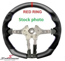 Sports steering wheel - Red stitching, red ring, matte carbon and suede