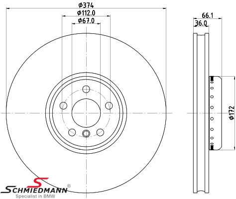 Brake disc front left side, 374X36mm - Bi-metal, ventilated with coating