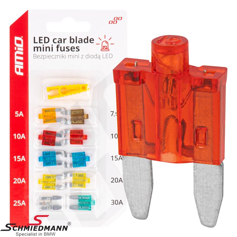 Blade fuse set Mini LED - with clip, 10 pcs.