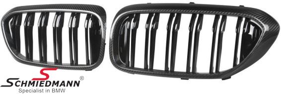 Kidney set - Complete, shiny black, single ribbed, -MOTORSPORT III-