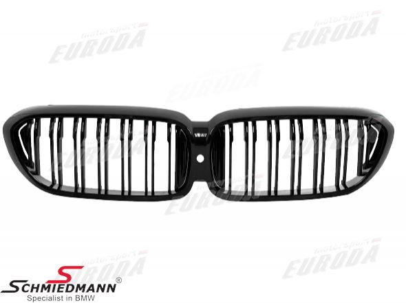 Kidney set - Complete, shiny black, double ribbed -MOTORSPORT III-