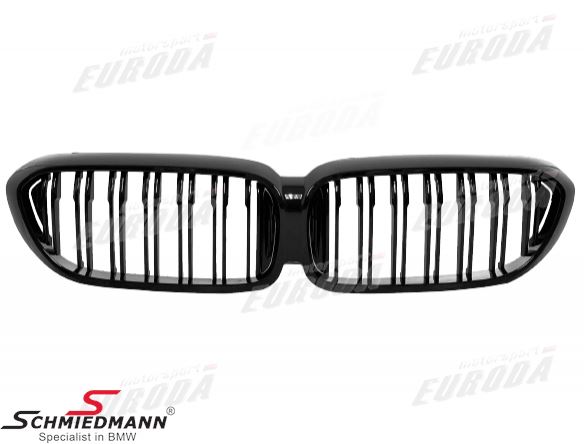 Kidney set - Complete, shiny black, double ribbed -MOTORSPORT III-