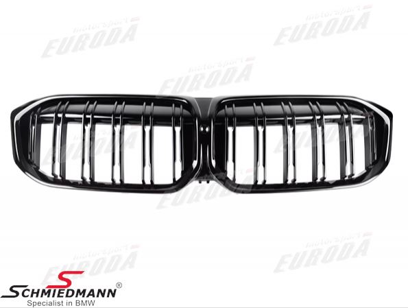 Kidney set - Complete, gloss black, double ribbed, carbon frame -MOTORSPORT III-