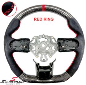 MINI Sports Steering Wheel - Suede with Genuine Carbon, Red Ring, and Red Stitching