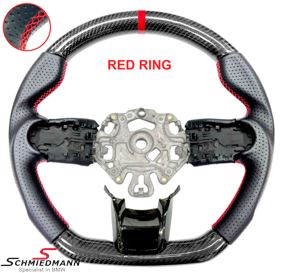 MINI Sports Steering Wheel - Perforated leather with Genuine Carbon, Red Ring, and Red Stitching