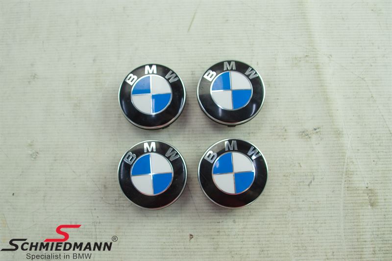 -DEMO- Center cap set (4 pcs.) "floating" inclusive emblem with chrome ring (Has been test mounted)