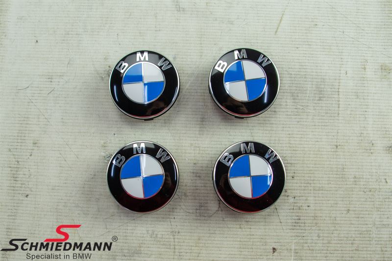 -DEMO- Center cap set (4 pcs.) "floating" inclusive emblem with chrome ring (Has been test mounted)