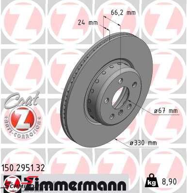 Brake disc, front lightweight 330X24mm - ventilated, bi-metal -Zimmermann-