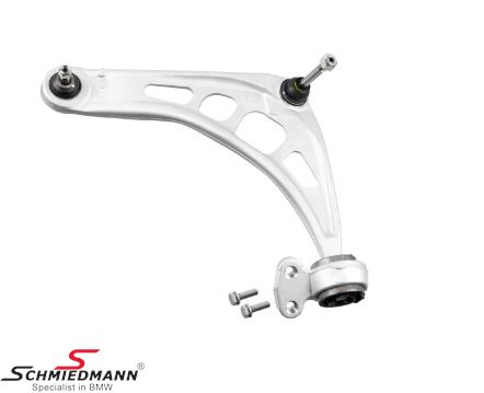 Wishbone left side front, lower, alloy with rubber mounting