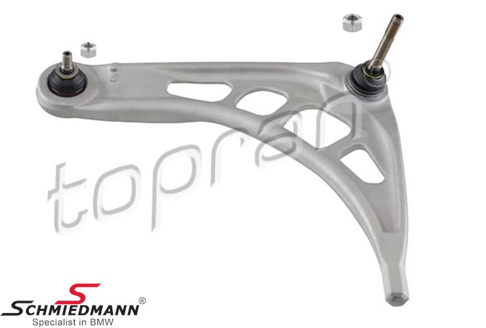 Wishbone left side front, lower, alloy with rubber mounting