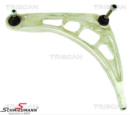 Wishbone left side front, lower, alloy with rubber mounting