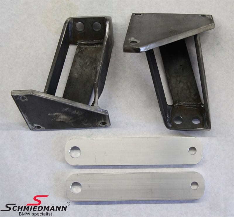 Special engine braket set, untreated iron ST37 inclusive 10MM alloy front bridge spacers for engine swaps to V8 M60/M62/M5 S62 V8