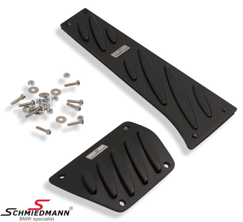 Schmiedmann Alu Pedalauflagen (RHD) schwarz/schwarz -Exklusiv- mit 