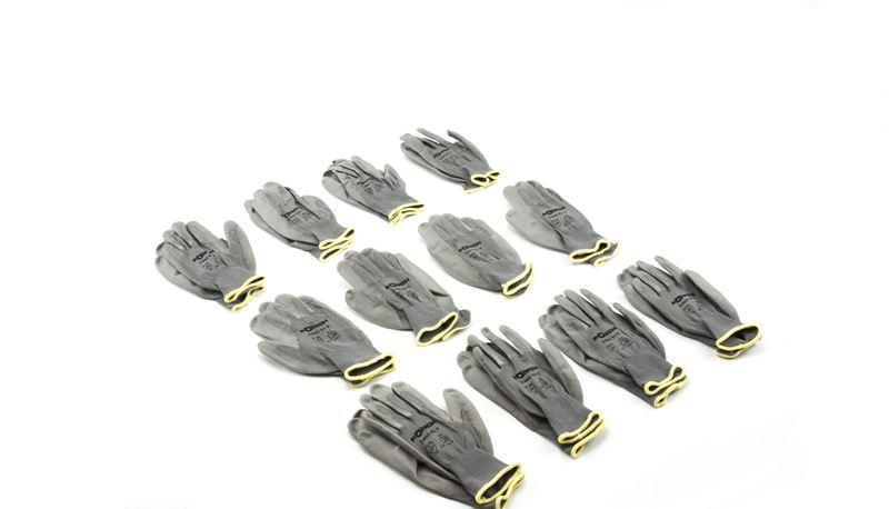 Fine knitted gloves PU grey box med 12 sets, size 9 (L) 5405919