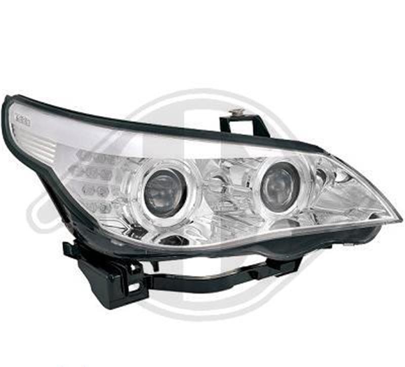 Strålkastaruppsättning D1S/H7 klarglas/krom, LED angel eyes ringar+vita blinkers FLE6061CC BMW E60LCI E61LCI