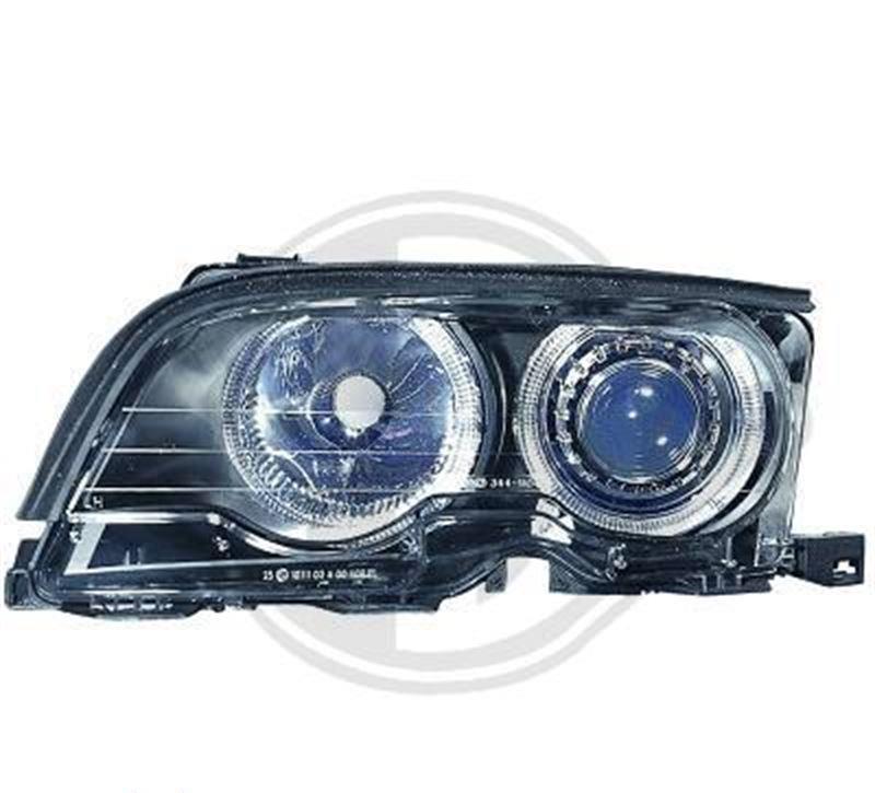 Strålkastaruppsättning H7+H7 klarglas/svart, med angel eyes-ringar FL46CDCB BMW E46