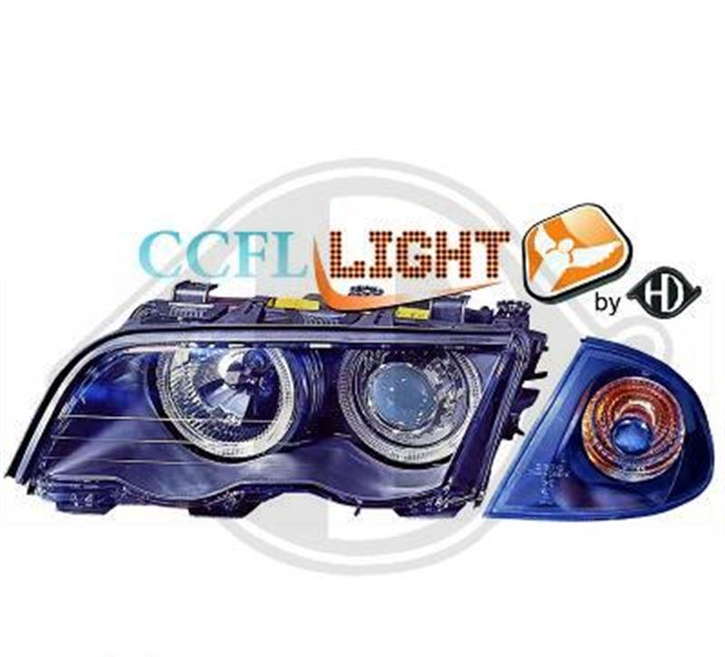 Strålkastarsats H7/H7 klarglas/svart, CCFL angel eyes-ringar, med blinkers FL46LNGCC BMW E46