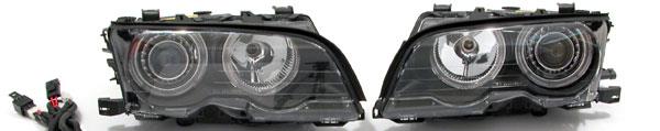 Strålkastare H7/H7 angel eyes facelift look med svarta ringar FKFS023 BMW E46