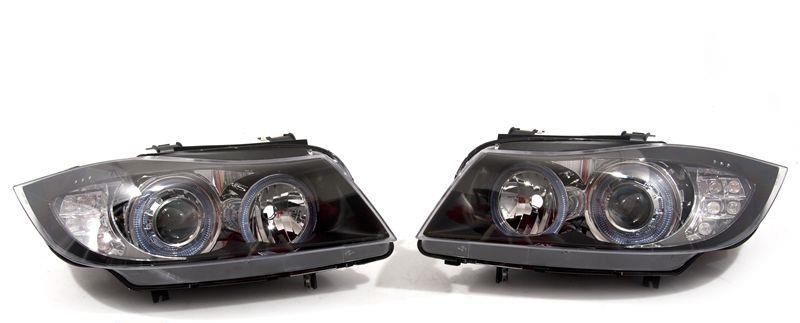 Strålkastare set facelift 2008LCI look, angel eyes ringar+vit facelift look LED-blinkers FKFSBM010043 BMW E90 E91