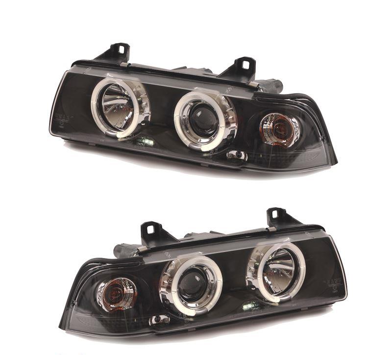 Strålkastare med klart glas -Black Edition- angel eyes FLE362DPRBL BMW E36