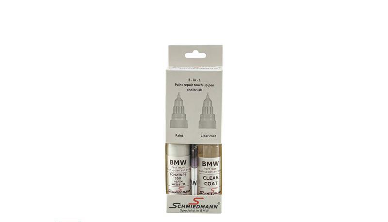 Schmiedmann touch up kvalitetsfärgstift inklusive klarlack -färg reparation touch up och pensel set- ALPINWEISS 3 - 300 - 2X15ml. Cellulosa-baserad S