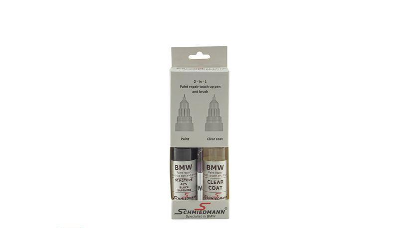Schmiedmann touch up quality paint stick including clear coat -paint repair touch up and brush set- BLACK SAPPHIRE 475 - 2X15ml. Cellulose-based SCM2