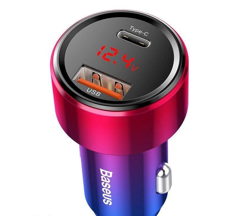 Adapter för cigarettändare, 2 uttag USB-A/USB-C, med voltmeter BAS29320