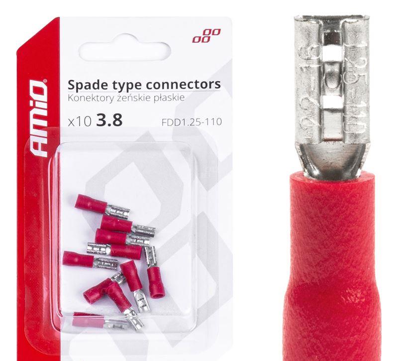 Spade type connectors female - 3.8mm, 0.5-1.5mm2, 10A, 10 pcs 03060