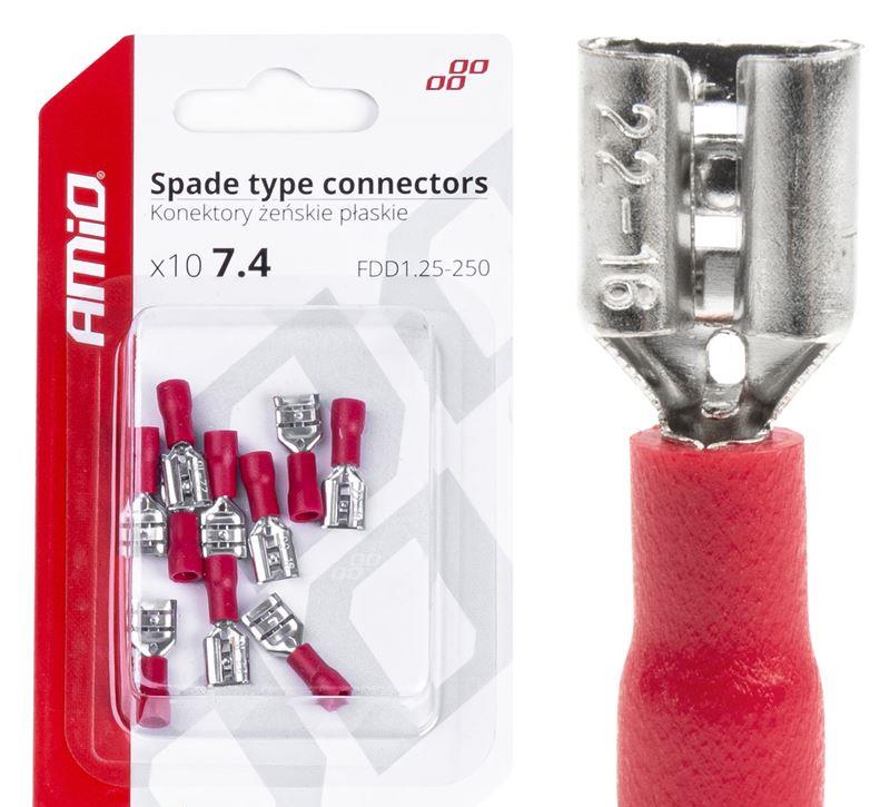 Spade type connectors female - 7.4mm, 0.5-1.5mm2, 10A, 10 pcs 03062