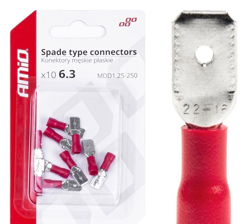 Spade type connectors male - 6.3mm, 0.5-1.5mm2, 10A, 10 pcs 03066