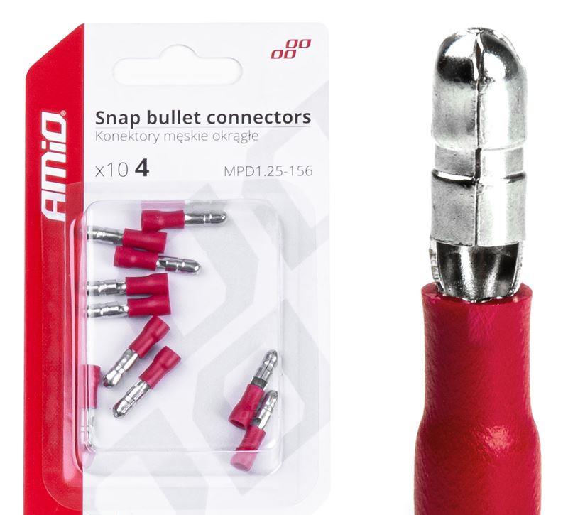 Snap bullet connectors male - 4mm, 0.5-1.5mm2, 10A, 10 pcs 03071